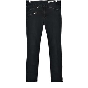 Rag & Bone Women's Jeans Coal Black Washed Zipper Moto Skinny Ankle Zipper Size